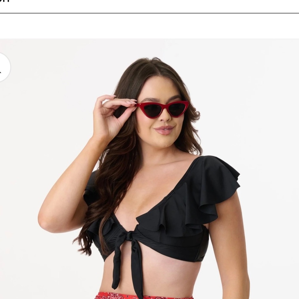 Black Ruffle Bikini Top - Unique Vintage - New with tags